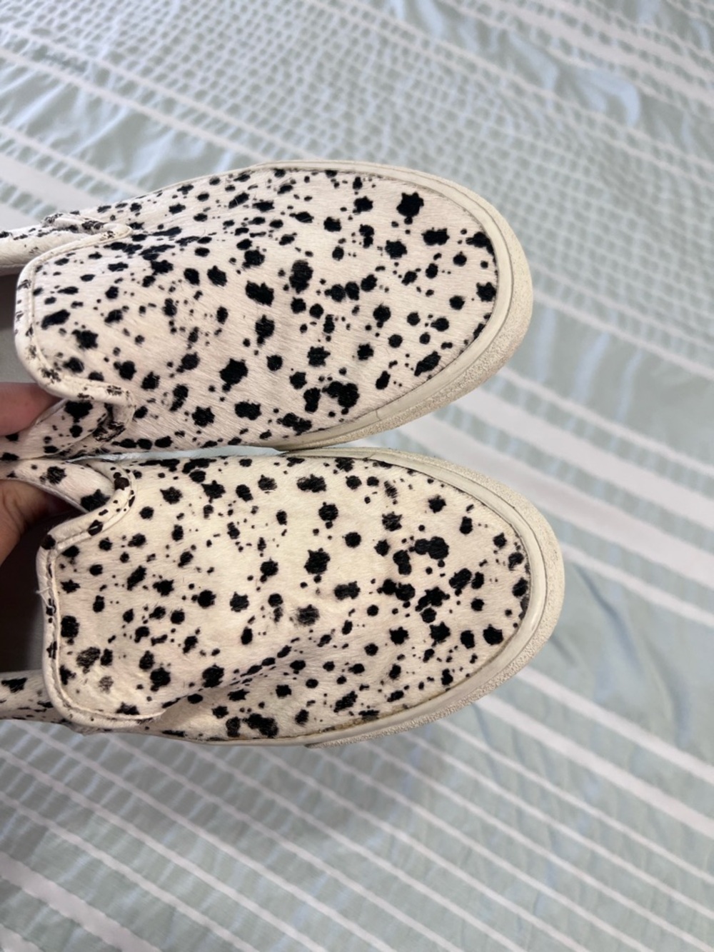 Slip-On Spatter-Print Calf Hair Sneakers - White/Black - Picture 8 of 9